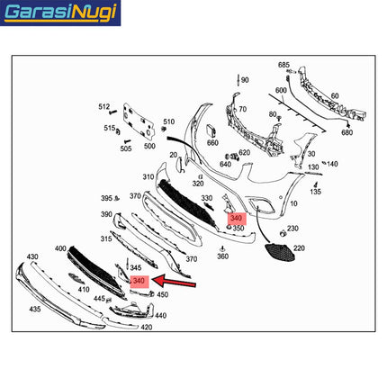 Air Duct Segment Mercy W253 Pre FL Saluran Udara Bemper Depan GLC AMG