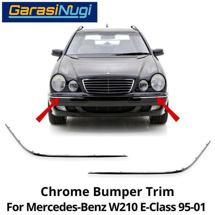 Chrome Stripe Mercy W210 Front Garnish Moulding Bumper Depan E320 1995-2001