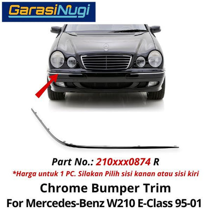 Chrome Stripe Mercy W210 Front Garnish Moulding Bumper Depan E320 1995-2001