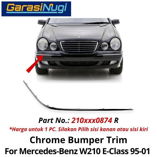 Chrome Stripe Mercy W210 Front Garnish Moulding Bumper Depan E320 1995-2001