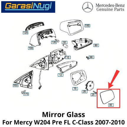Mirror Glass Mercy W204 Pre-Facelift Cermin Kaca Spion Depan 2048100121 C200