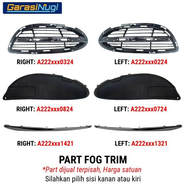 Fog Trim For Mercy W222 Pre-Facelift Cover Chrome Lampu Kabut Grill S450
