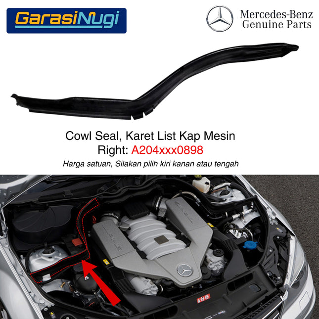 Mercedes W204 W207 Karet Lis Sekat Kap Mesin Cowl Seal Engine Hood Original C200 E200