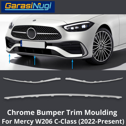 Chrome Lip Mercy W206 Spoiler Trim Bumper Depan Molding Mercedes C200 2021-2025