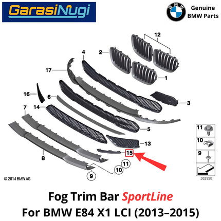 Fog Trim For BMW E84 LCI Bar Front Bumper Strip Bemper Depan Bawah X1 2013-2015