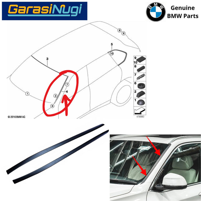 Lis Profil Kaca Depan BMW F15 F85 Drip Moulding Front Window Windshield Original Primed X5