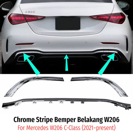 Chrome Stripe Mercy W206 Garnish Molding Krom Dan Hitam Glossy Bemper Belakang Mercedes C200 C300