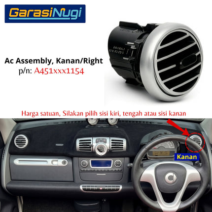 Kisi AC Assembly Smart Fortwo Gen 2 Dashboard Depan Front Air Vent Original W451 2007 - 2015