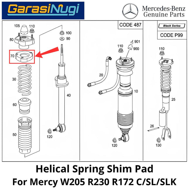 Helical Spring Mercy W205 AMG R230 R172 Pad Bantalan Atas Pelat Pegas Koil Mercedes C200 Sl SLK