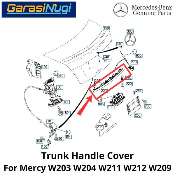 Trunk Handle Mercy W203 W204 W211 W212 W209 Cover Penutup Bagasi Belakang C240 CLK