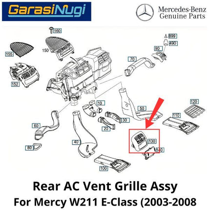 Rear AC Mercy W211 Vent Grille Assembly Cover Kisi Pendingin Belakang E240 E280