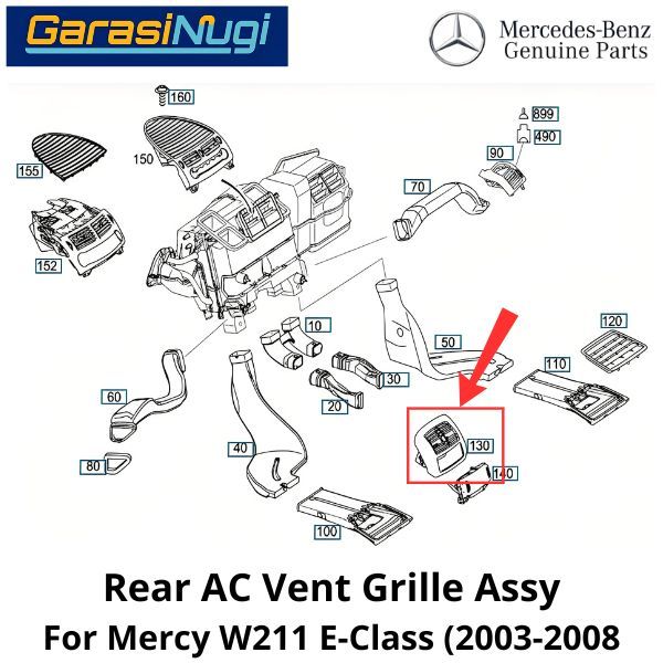 Rear AC Mercy W211 Vent Grille Assembly Cover Kisi Pendingin Belakang E240 E280