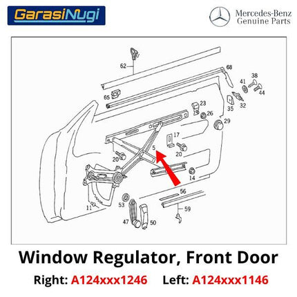 Window Regulator Mercy W124 Lift Pengatur Jendela Pintu Depan Power Window E230