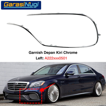 Chrome Stripe Mercedes W222 Facelift Garnish Moulding Bemper Depan Belakang AMG C63 C65