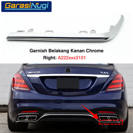 Chrome Stripe Mercedes W222 Facelift Garnish Moulding Bemper Depan Belakang AMG C63 C65
