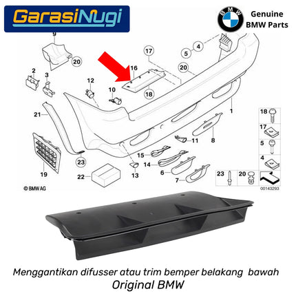 Diffuser Bemper Belakang BMW X5 E53 Cover Trim Plastik Bawah Original 2000 - 2006