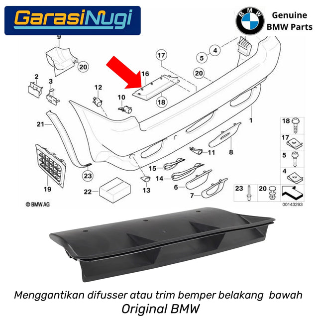 Diffuser Bemper Belakang BMW X5 E53 Cover Trim Plastik Bawah Original 2000 - 2006