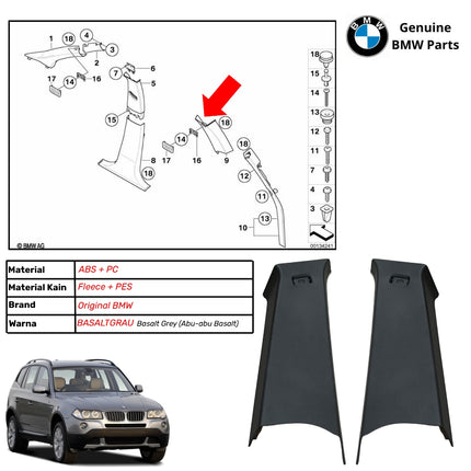 Pillar Trim Kolom C BMW E83 Panel Interior Bangku Belakang Rear Cover Gray Beige Original X3