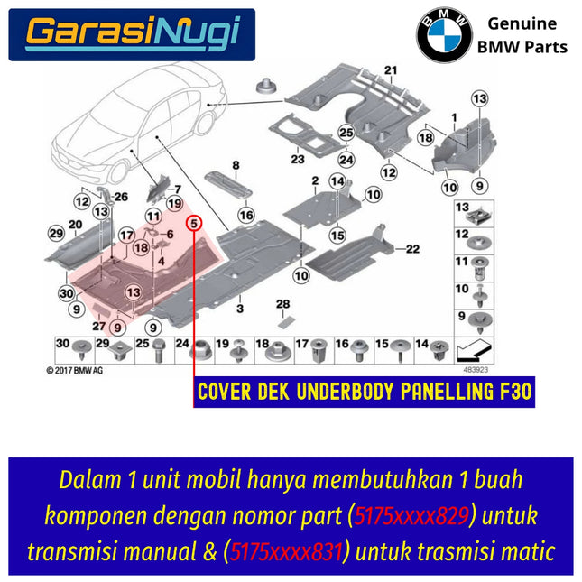 Cover Dek Bawah BMW F30 F20 F32 Underbody Panelling Transmisi Manual Original Part 320 328 2012–2018