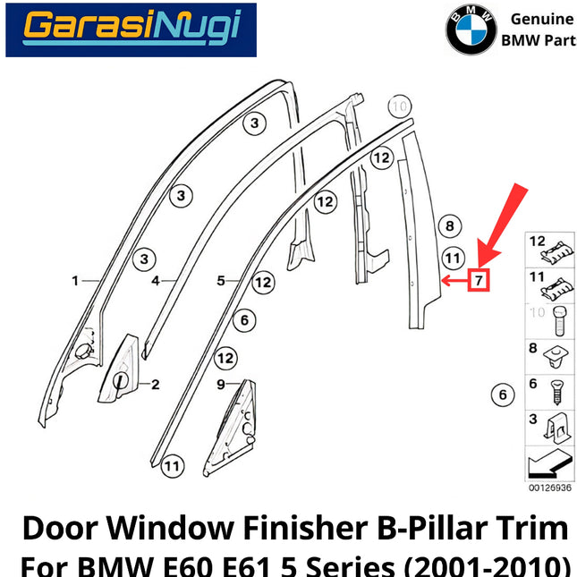 Exterior Door For BMW E60 E61 B-Pillar Window Trim Lis Pintu Jendela Luar Depan Belakang 530 550