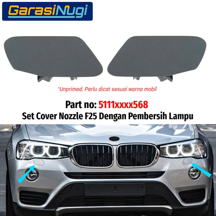 Cover Nozzle Washer BMW F25 Tutup Towing Lampu Bumper Depan X3 2011–2017