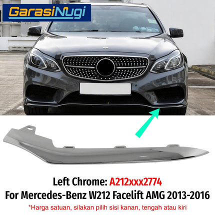 Chrome Lip Mercy W212 Facelift AMG Spoiler Trim Bumper Depan Molding Mercedes E200 E300