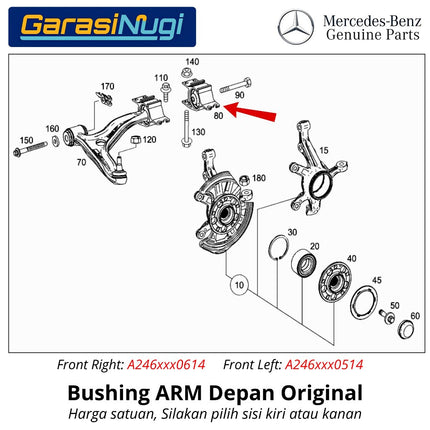 Mercedes W246 W117 W156 Bushing Arm Lower Depan Metal Bearing Element Original B180 B200 GLA CLA