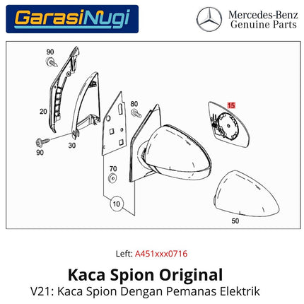 Kaca Spion Smart Fortwo W451 Side Mirror Glass Pintu Samping Door Side Original 2007 - 2015