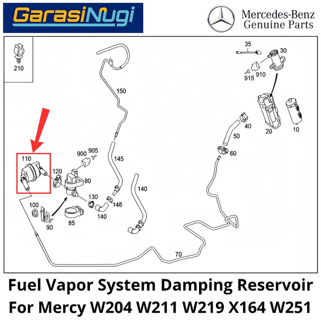 EVAP System Mercy W204 W211 W219 W251 Damping Reservoir Wadah Peredam Uap Bahan Bakar Mercedes C200 E200 R350