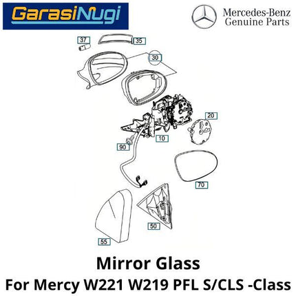 Mirror Glass Mercy W221 W219 Pre-Facelift Cermin Kaca Spion Depan 2218100221 S300 CLS