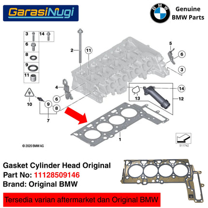 Gasket Cylinder Head BMW N47 F10 F30 E84 Paking Deksel Lubang 1 Original Mesin Diesel 11128509146 330 520