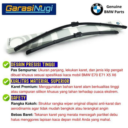 Wiper Frameless BMW E70 E71 Kaca Depan Original Part Setir Kanan RHD Sepasang X5 X6