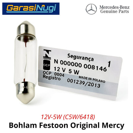 Bohlam Festoon 12V 5W 35mm Lampu Plafon Kabin Bagasi Plat Nomor Original Bulb N000000008146
