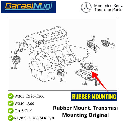 Rubber Mount Mercedes W202 W210 R170 Mounting Penahan Transmisi Original 2102400318 Mercy C180 C200 E300