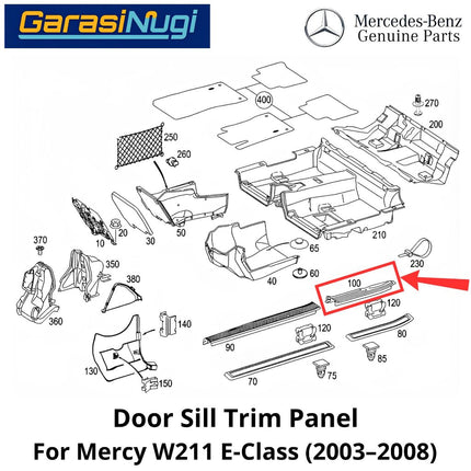 Interior Door Sill Mercy W211 Trim Panel Penutup Pijakan Pintu Belakang Mercedes E200 (2003-2008)