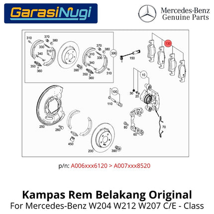 Kampas Rem Belakang Mercedes W204 W212 W207 Rear Brake Pads Kit Original 0064206120 C180 C200 E200