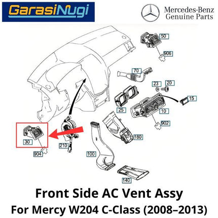 Front AC Mercedes W204 Vent Grille Cover Kisi Grill Pendingin Depan Assembly C200 08-13