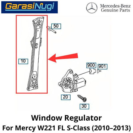 Window Lifter Mercy W221 FL Rear Regulator Power Kaca Jendela Belakang E240