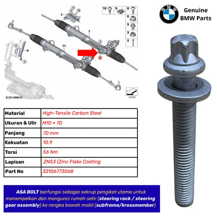 Asa Bolt For BMW E90 E60 E87 Baut Rack Steer Original BMW 32106773068 323 523