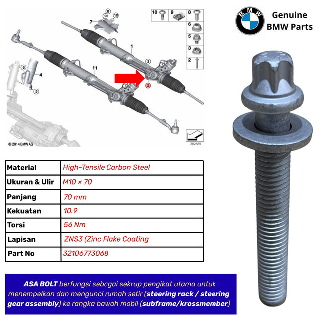 Asa Bolt For BMW E90 E60 E87 Baut Rack Steer Original BMW 32106773068 323 523