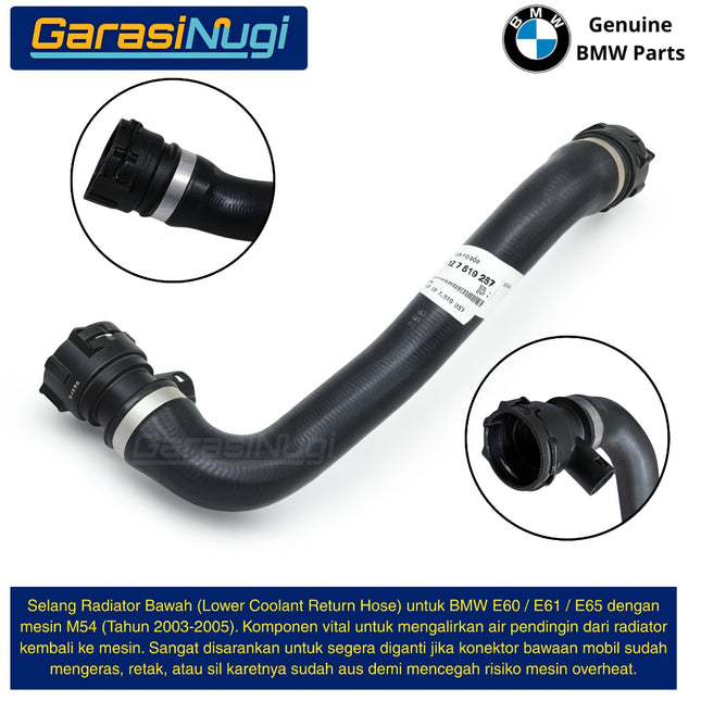 Selang Radiator Bawah BMW E60 E61 E65 E66 Mesin M54 Return Hose Original 17127519257