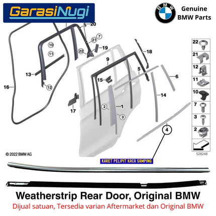 Weatherstrip BMW F25 Karet Lis Pelipit Pintu Kaca Samping Belakang Original Chrome Glossy Channel Cover X3