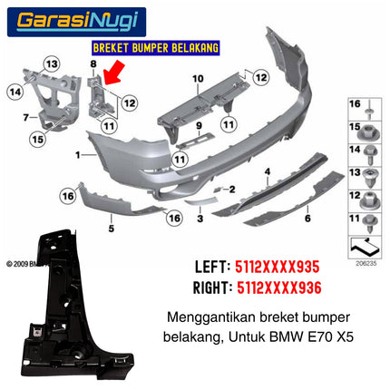 Breket Bumper Belakang BMW E70 Kiri Mounting Rear Bumper Left Corner Original Part X5