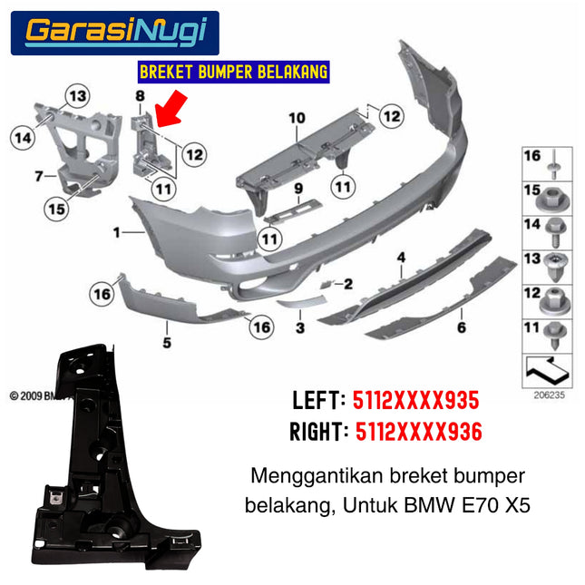 Breket Bumper Belakang BMW E70 Kiri Mounting Rear Bumper Left Corner Original Part X5