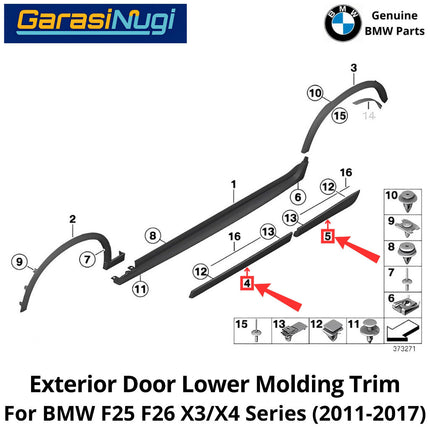 Exterior Door For BMW F25 F26 Lower Molding Trim Cover Eksterior List Penutup Pintu Bawah Depan Belakang X3 X4