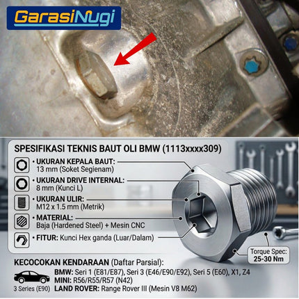 Baut Pembuangan Oli Mesin BMW E46 E90 E53 Oil Drain Screw Plug Mesin N46 N42 11137568309
