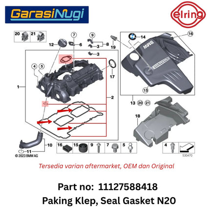 ELRING Paking Klep Seal Gasket 11127588418  Mesin N20 BMW F30 F10 F25 E84 Original 320 520