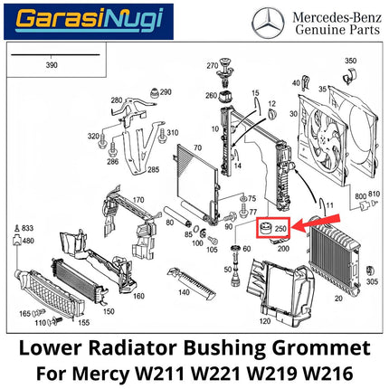 Lower Radiator Mercy W211 W221 W219 W216 Bushing Mount Grommet Dudukan Kondensor E240 S300 CLS