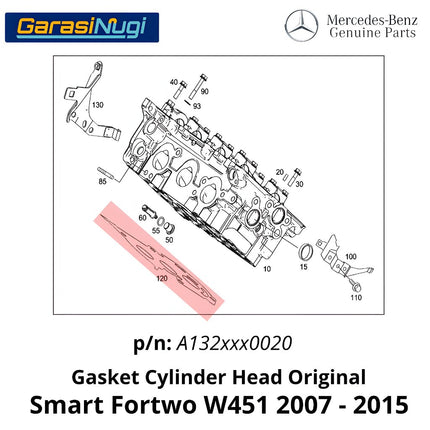 Gasket Cylinder Head Mesin M132 Smart Fortwo W451 Paking Kepala Silinder Original 1320160020 2005 - 2017