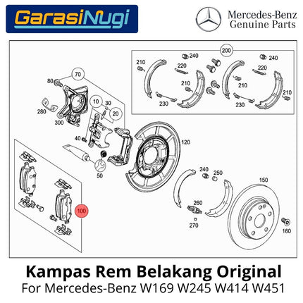Kampas Rem Roda Belakang Mercedes W169 W245 W451 Rear Brake Pad Original Kit 1694201720